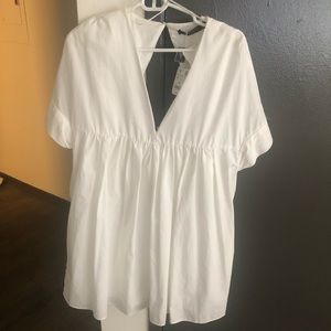 White Zara Poplin Jumpsuit Dress